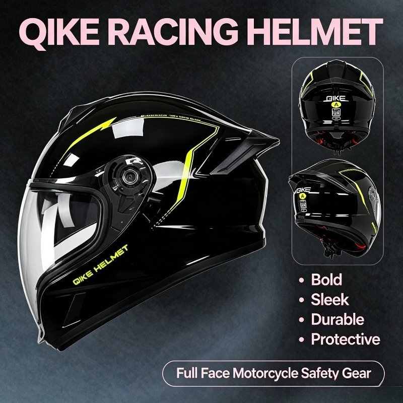 Motorcycle Gear Yellow - Qike Yellow Track Full Face Motorcycle