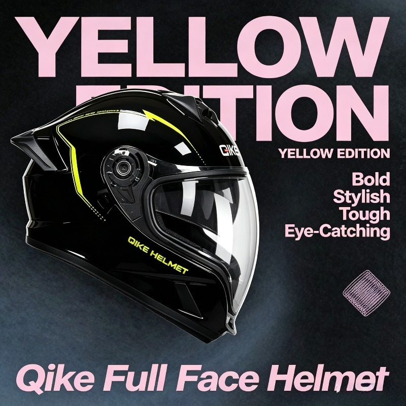 Qike Yellow Track Full Face Mo - Motorcycle Gear Yellow recension och pris