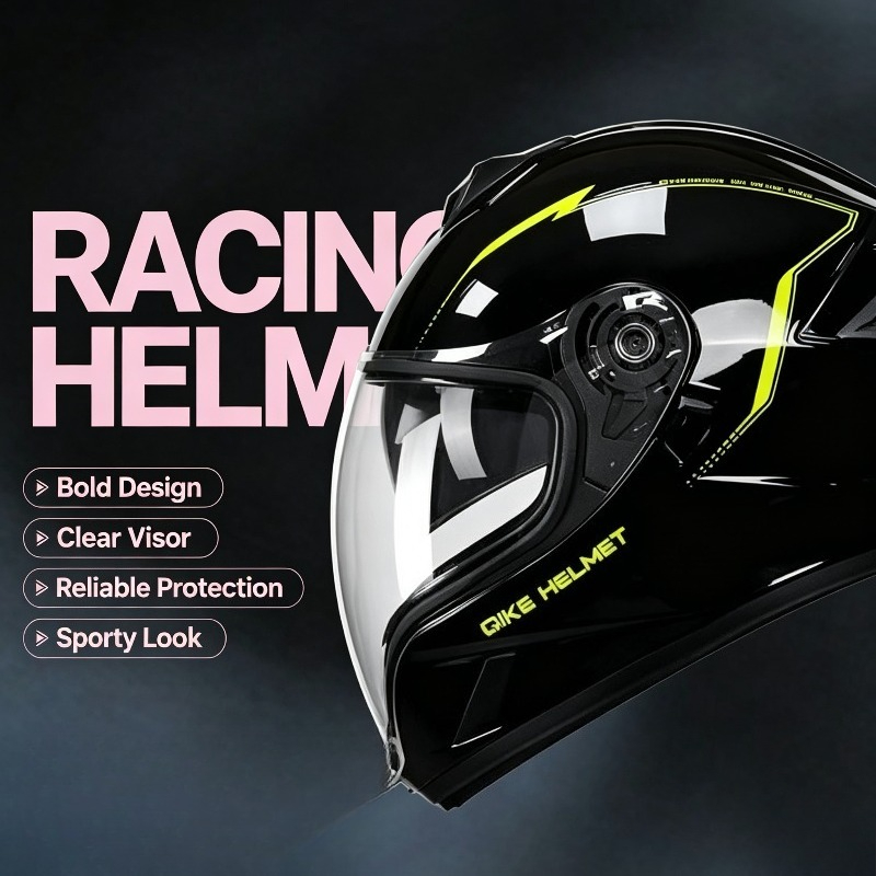 Qike Yellow Track Full Face Mo - Motorcycle Gear Yellow recension och pris